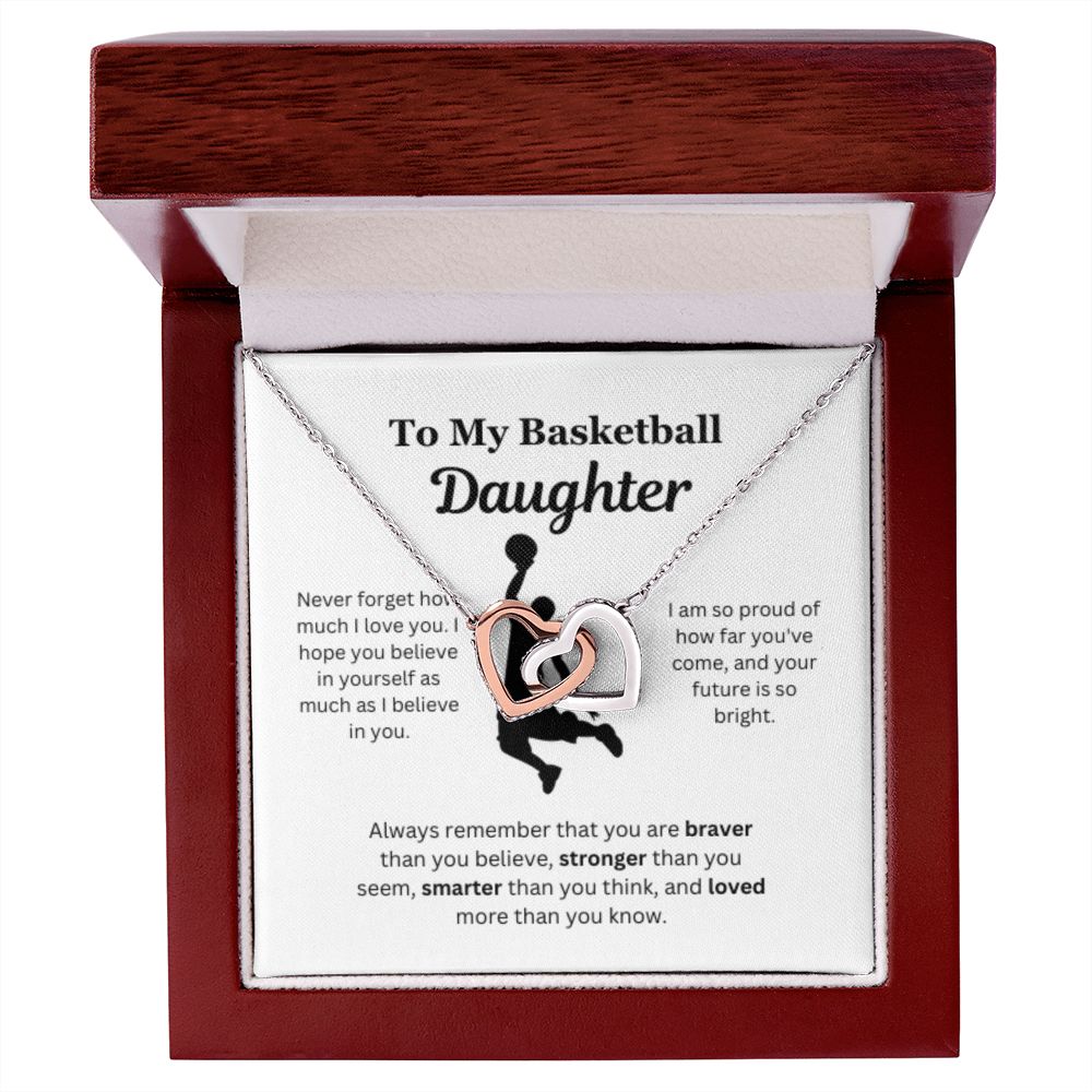 To My Basketball Daughter Necklace, Father-Daughter Jewelry, Mother-Daughter Gift, Birthday Heart Pendant, Gold Jewelry, Message Card