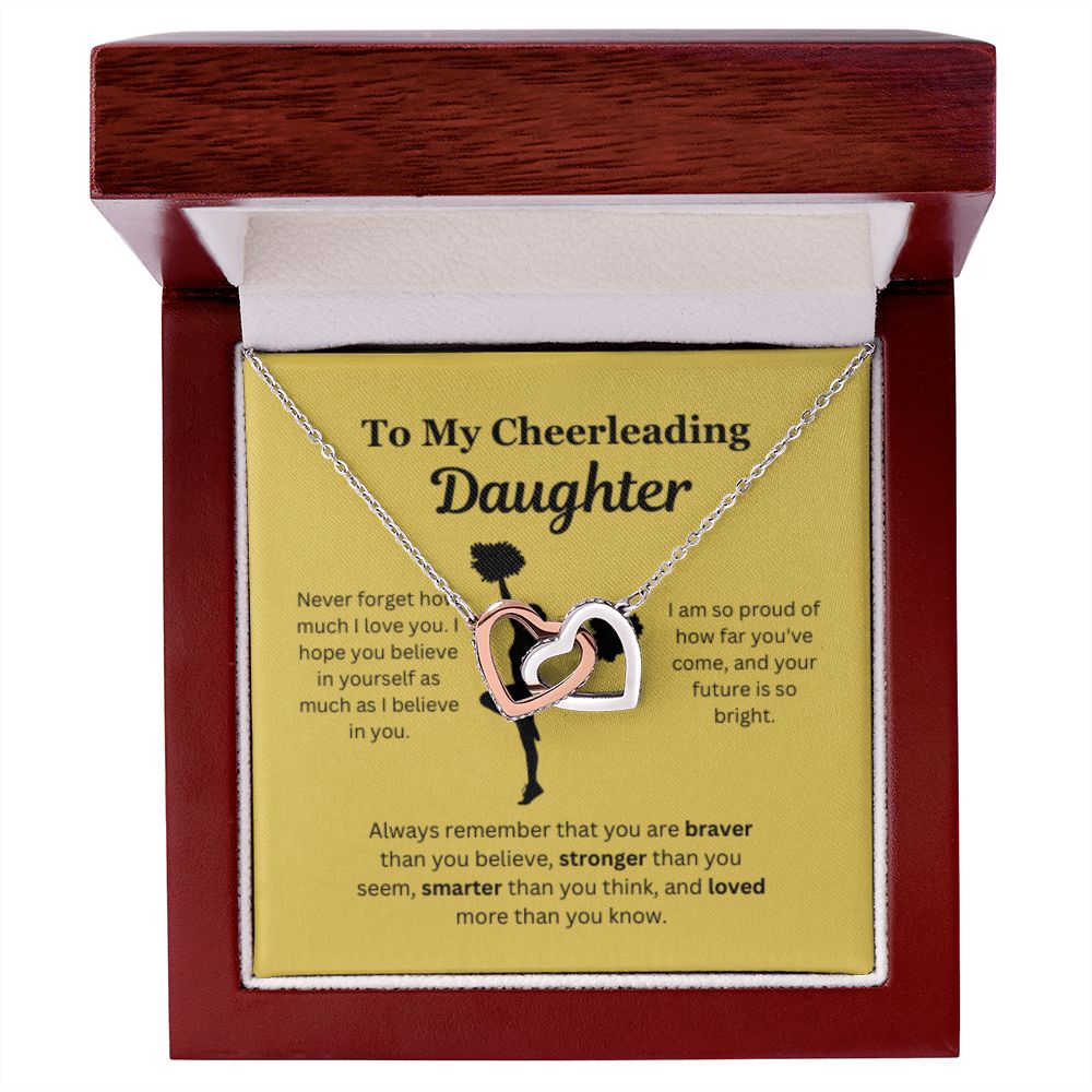 EllePendants To My Cheerleading Daughter Necklace, Father Daughter Necklace, Mother Daughter Necklace, Daughter Birthday, Heart Jewelry, Gold Jewelry, Interlocking Hearts, Message Card Necklace