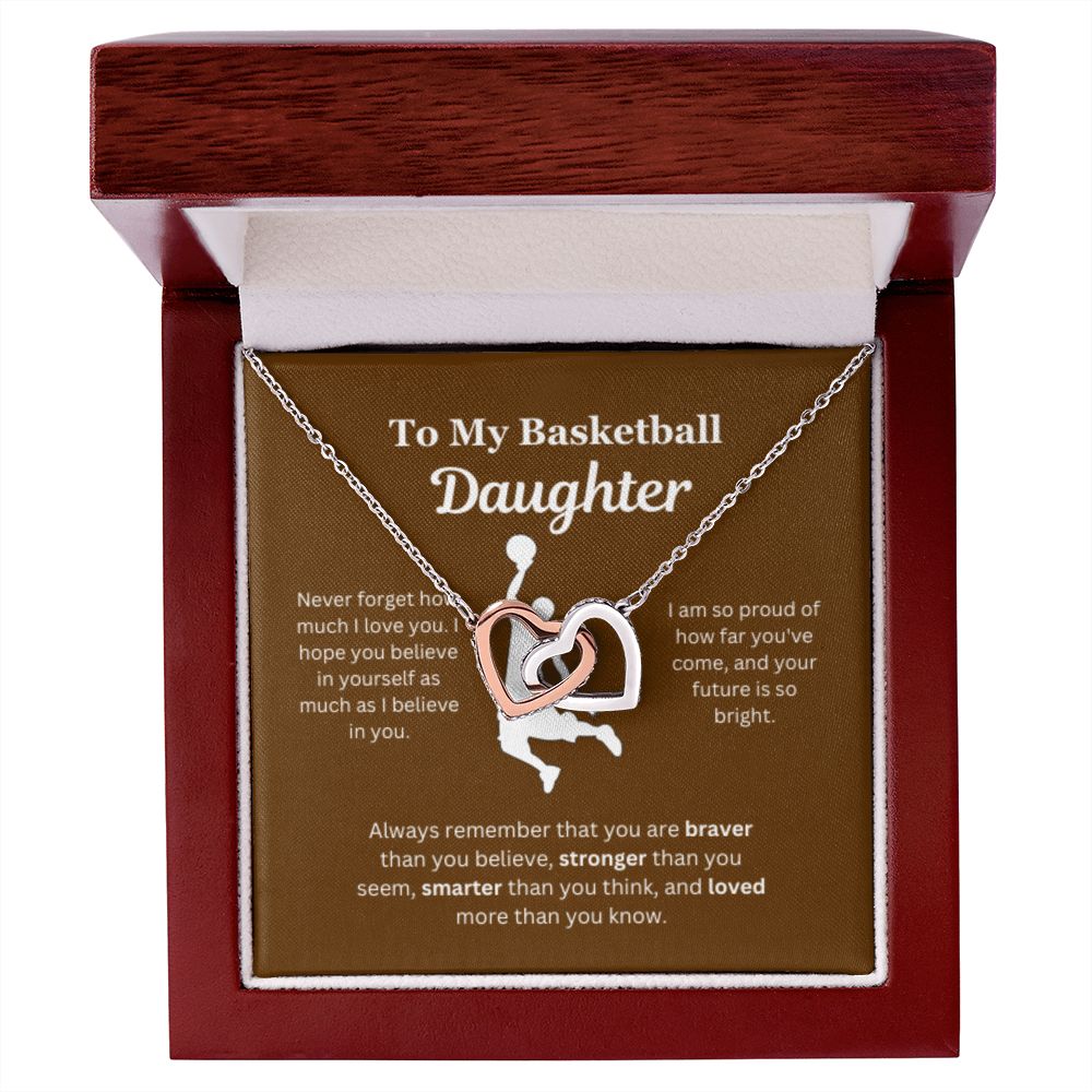 To My Basketball Daughter Necklace, Father-Daughter Jewelry, Mother-Daughter Gift, Birthday Heart Pendant, Gold Jewelry, Message Card