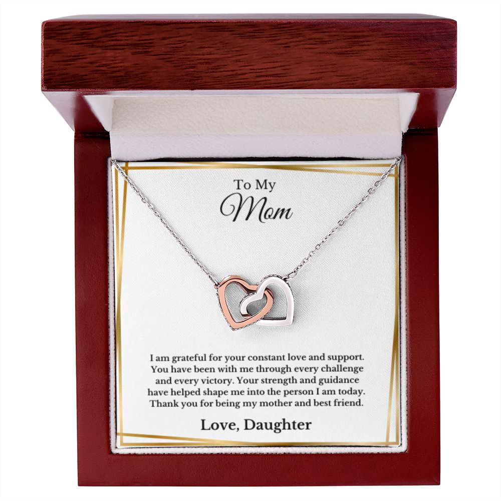 Interlocking Hearts, To Mom From Daughter Message Card Necklace, Mom Birthday Jewelry To Mom From Daughter Gifts, Mom Mother's Day Gifts From Daughter