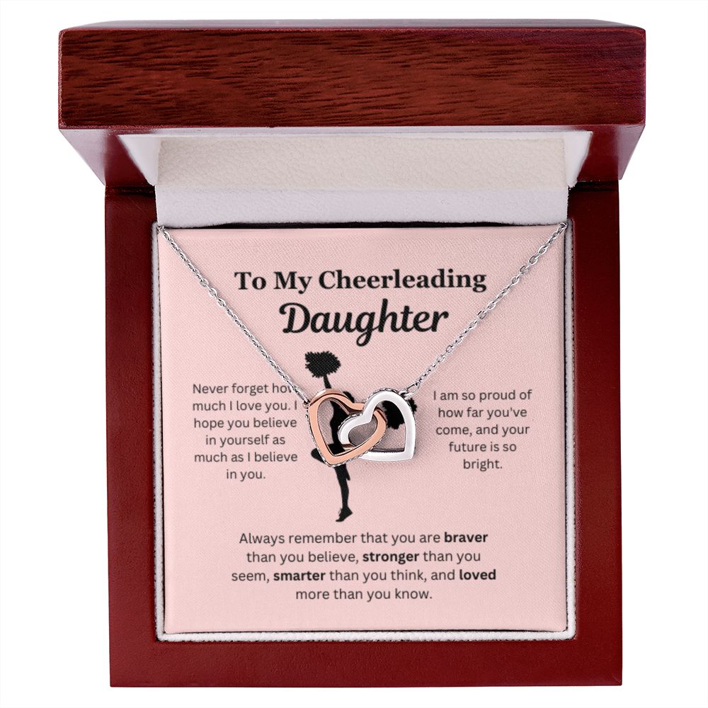 EllePendants To My Cheerleading Daughter Necklace, Father Daughter Necklace, Mother Daughter Necklace, Daughter Birthday, Heart Jewelry, Gold Jewelry, Interlocking Hearts, Message Card Necklace