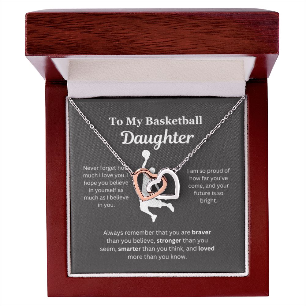 To My Basketball Daughter Necklace, Father-Daughter Jewelry, Mother-Daughter Gift, Birthday Heart Pendant, Gold Jewelry, Message Card