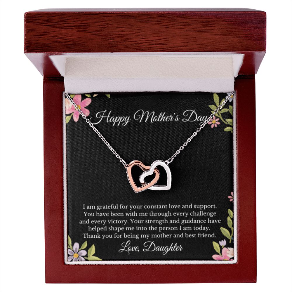 Interlocking Hearts, To Mom From Daughter Message Card Necklace, Mom Birthday Jewelry To Mom From Daughter Gifts, Mom Mother's Day Gifts From Daughter