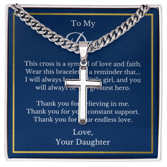 Cross Jewelry From Daughter for Dad, Grandson, Father, Husband, Godfather, Men Father's Day, Retirement, Christian Gift