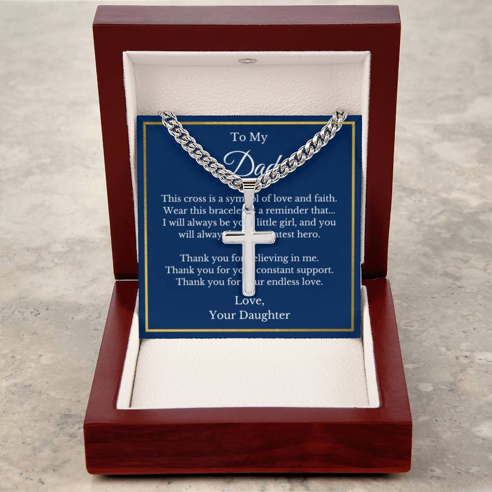 Cross Jewelry From Daughter for Dad, Grandson, Father, Husband, Godfather, Men Father's Day, Retirement, Christian Gift