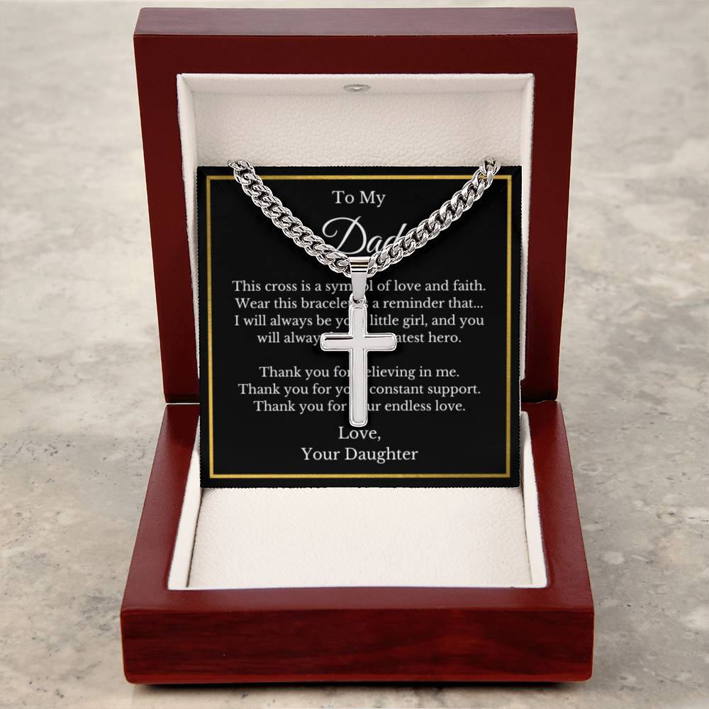 Cross Jewelry From Daughter for Dad, Grandson, Father, Husband, Godfather, Men Father's Day, Retirement, Christian Gift