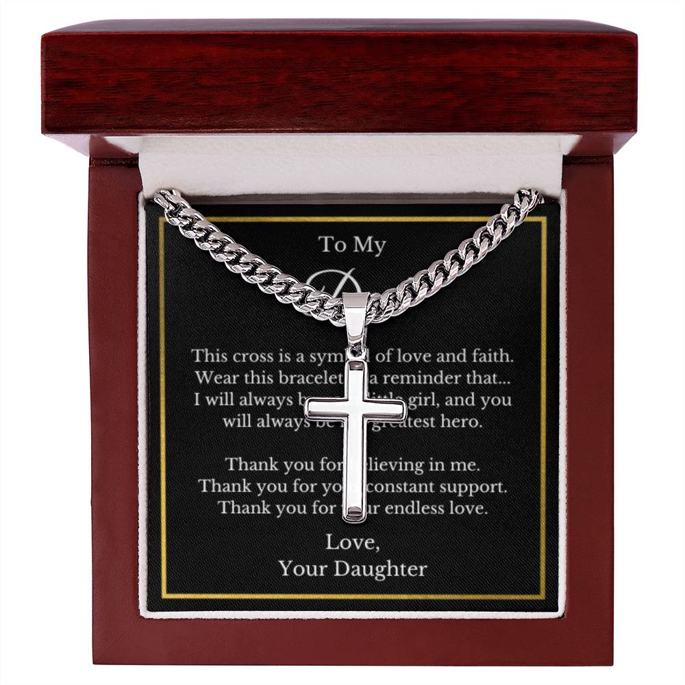 Cross Jewelry From Daughter for Dad, Grandson, Father, Husband, Godfather, Men Father's Day, Retirement, Christian Gift