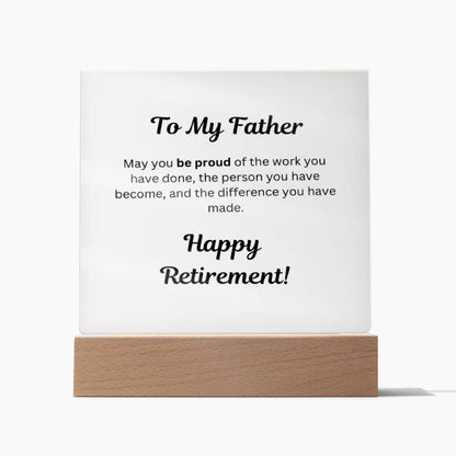 Retirement Gifts for Dad, Father Retirement Plaque, Retirement Party Decoration, Square Acrylic Retirement Plaque LED Light, Happy Retirement