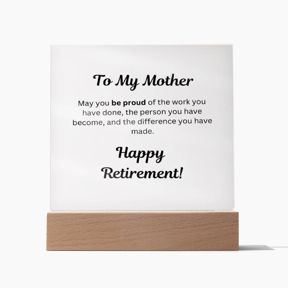 Retirement Gifts for Mom, Mother Retirement Plaque, Retirement Party Decoration, Square Acrylic Retirement Plaque LED Light, Happy Retirement