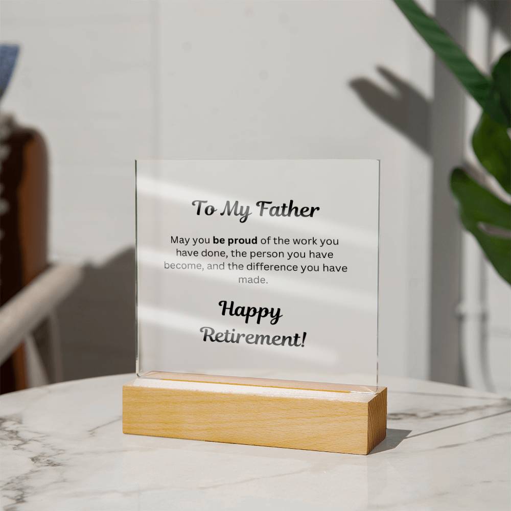 Retirement Gifts for Dad, Father Retirement Plaque, Retirement Party Decoration, Square Acrylic Retirement Plaque LED Light, Happy Retirement