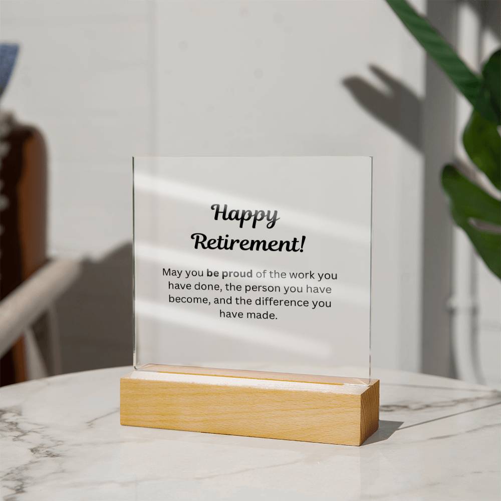 Retirement Gift, Retirement Plaque, Retirement Party Decoration, Square Acrylic Retirement Plaque LED Light, Happy Retirement