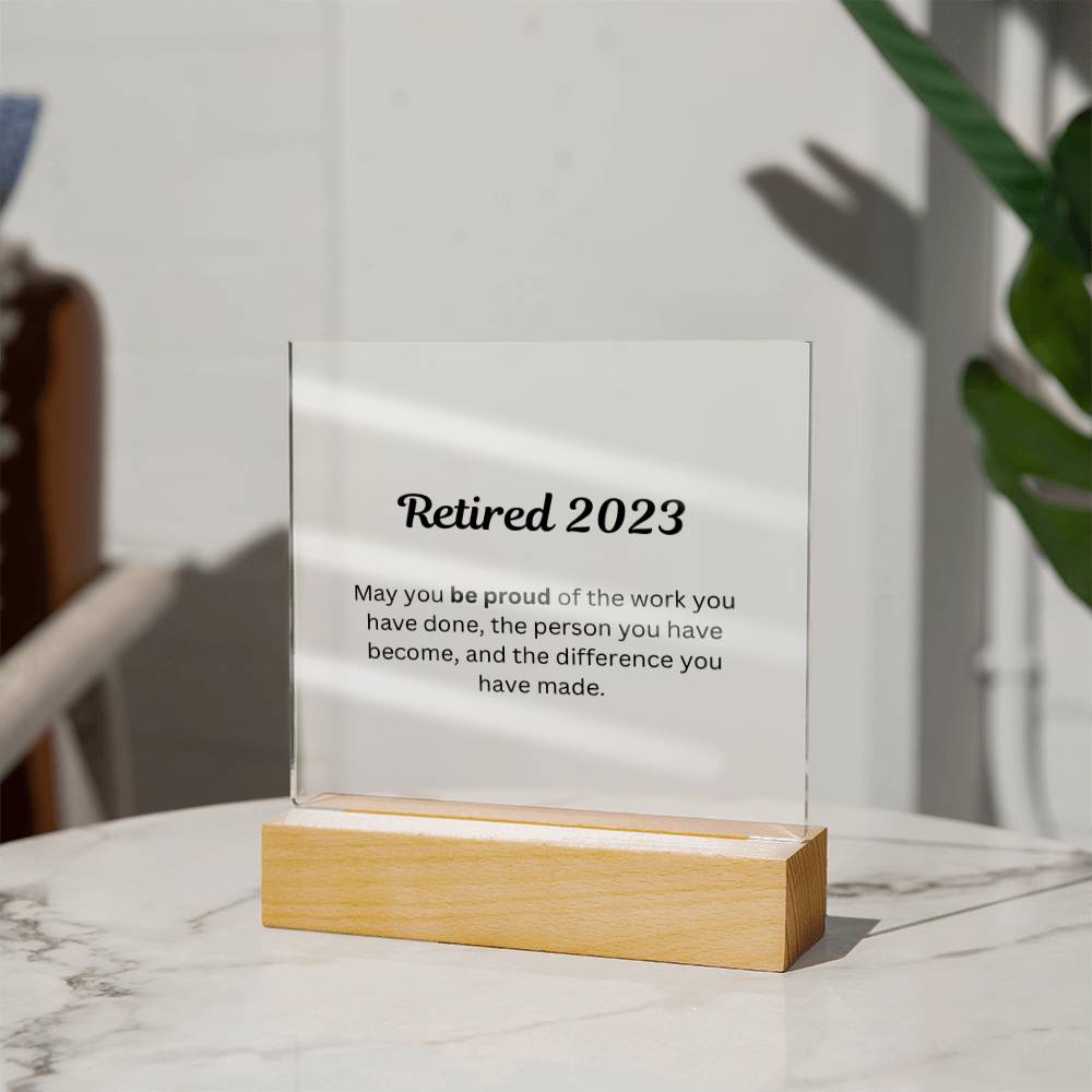 Retirement Gifts 2023, Retirement Plaque, Retirement Party Decoration, Square Acrylic Retirement Plaque LED Light, Happy Retirement