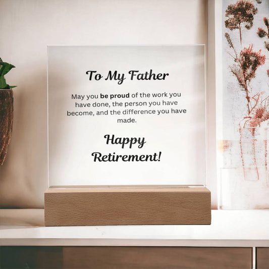 Retirement Gifts for Dad, Father Retirement Plaque, Retirement Party Decoration, Square Acrylic Retirement Plaque LED Light, Happy Retirement