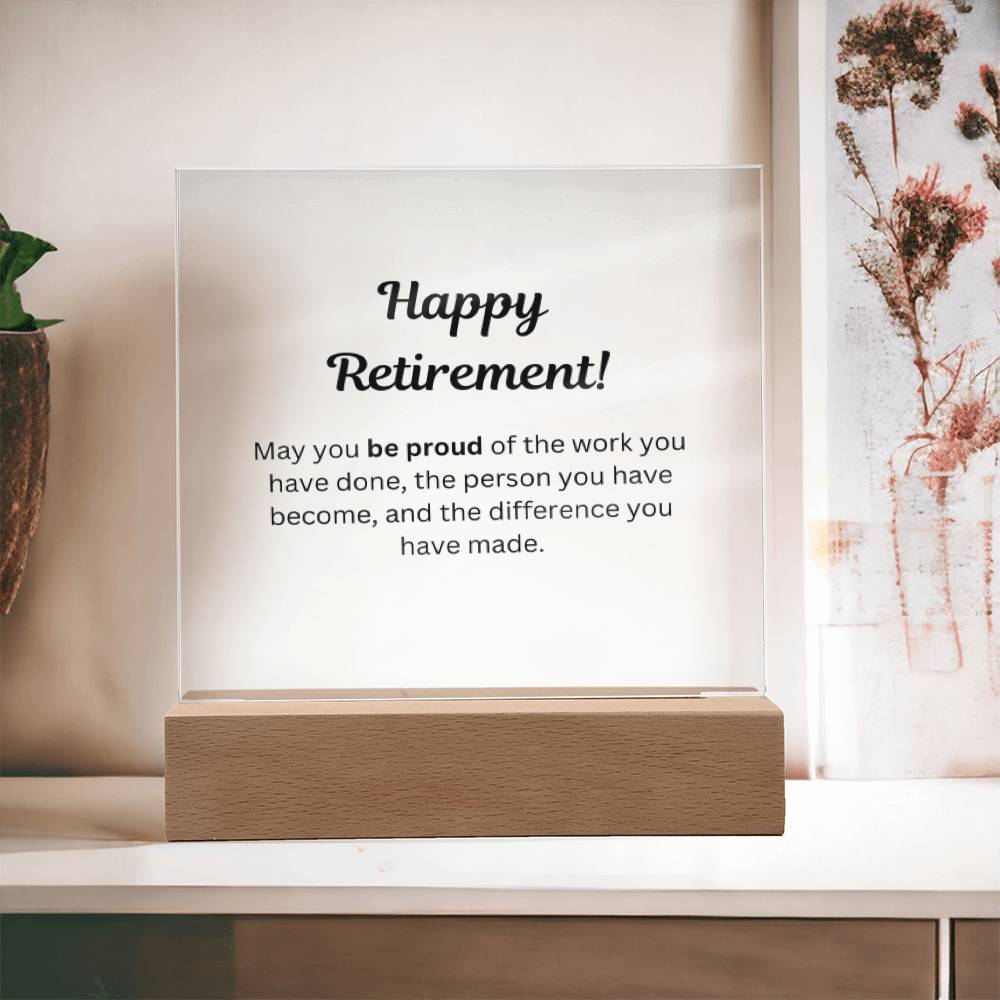 Retirement Gift, Retirement Plaque, Retirement Party Decoration, Square Acrylic Retirement Plaque LED Light, Happy Retirement