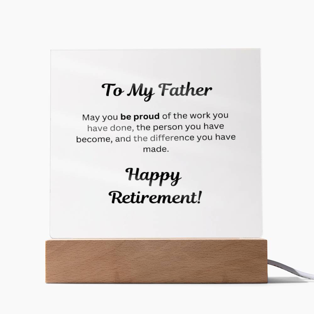 Retirement Gifts for Dad, Father Retirement Plaque, Retirement Party Decoration, Square Acrylic Retirement Plaque LED Light, Happy Retirement