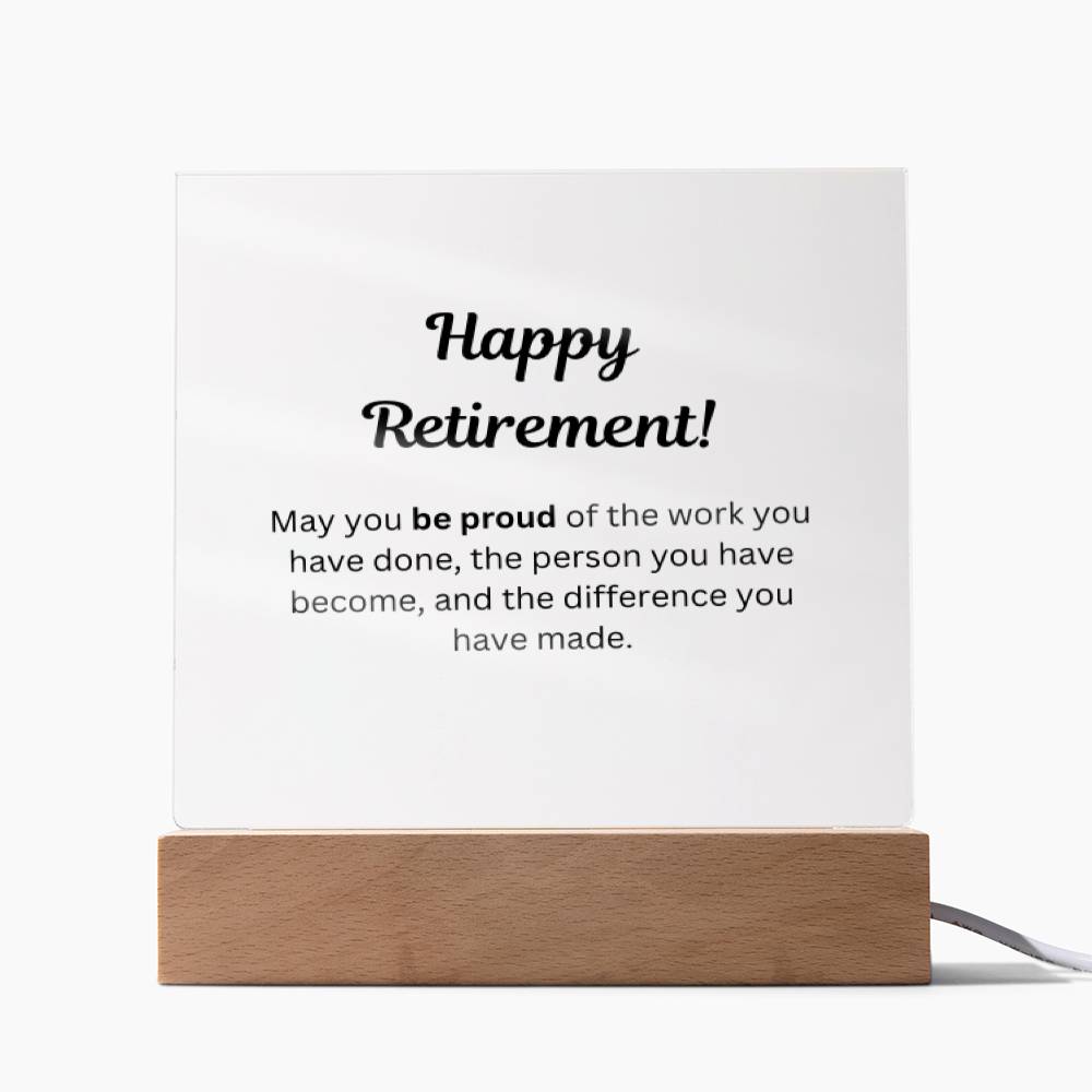 Retirement Gift, Retirement Plaque, Retirement Party Decoration, Square Acrylic Retirement Plaque LED Light, Happy Retirement