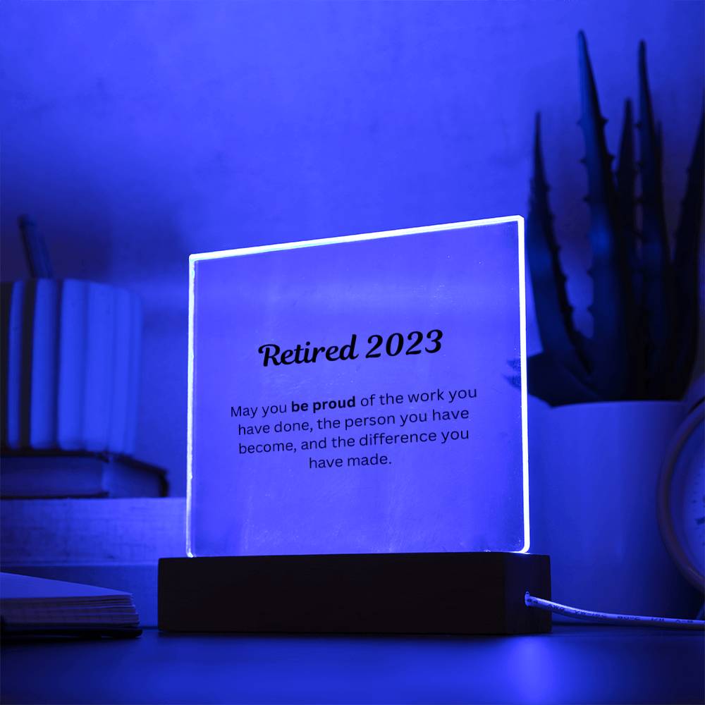 Retirement Gifts 2023, Retirement Plaque, Retirement Party Decoration, Square Acrylic Retirement Plaque LED Light, Happy Retirement