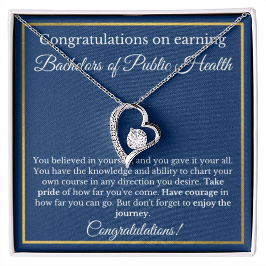 BS in Public Health Degree Graduation Gifts, Healthcare Gifts, Bachelors of Public Health Gold Diamond Necklace