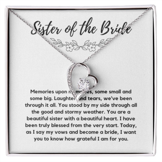 Sister of the Bride Gift Necklace, Sister Wedding Gift from Bride to Sister rehearsal dinner Gift to my Sister on my Wedding Day