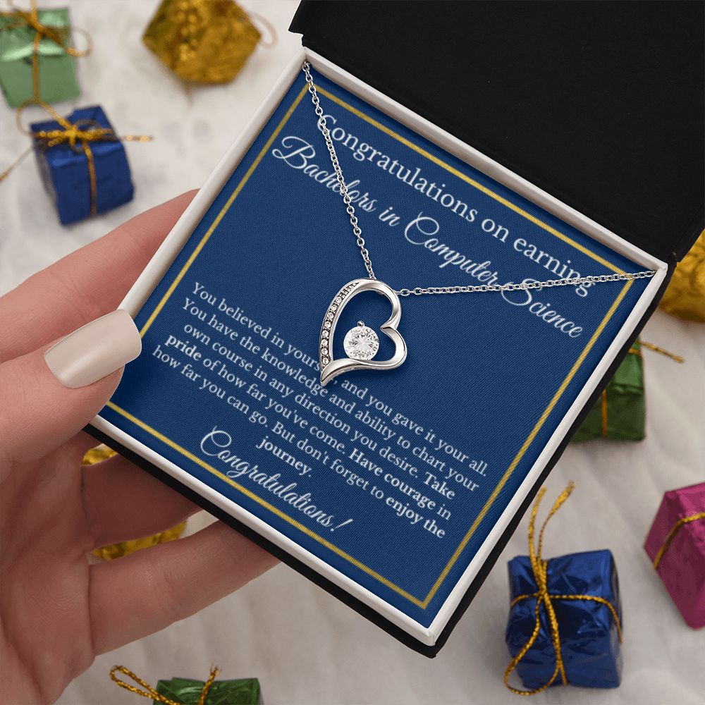 Bachelors CS Degree Graduation Gifts, SWE, Software Engineer Gifts, Bachelors of Computer Science Gold Diamond Necklace