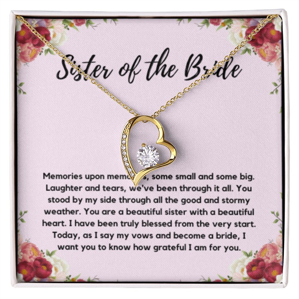 Sister of the Bride Gift Necklace, Sister Wedding Gift from Bride to Sister rehearsal dinner Gift to my Sister on my Wedding Day