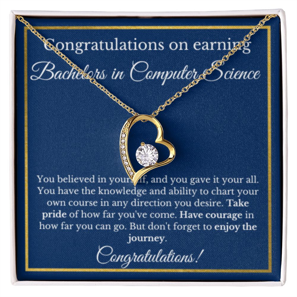 Bachelors CS Degree Graduation Gifts, SWE, Software Engineer Gifts, Bachelors of Computer Science Gold Diamond Necklace