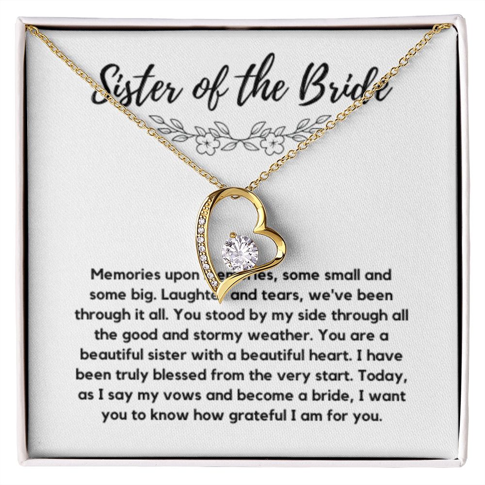 Sister of the Bride Gift Necklace, Sister Wedding Gift from Bride to Sister rehearsal dinner Gift to my Sister on my Wedding Day