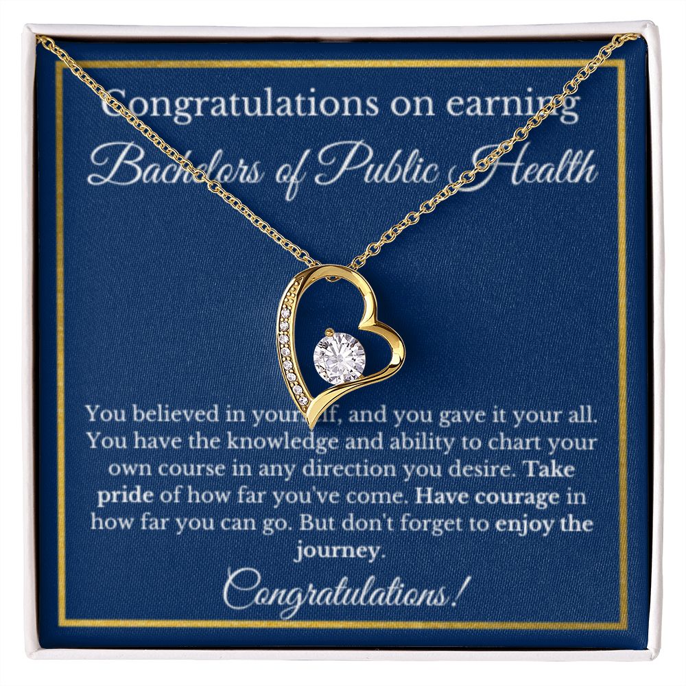 BS in Public Health Degree Graduation Gifts, Healthcare Gifts, Bachelors of Public Health Gold Diamond Necklace