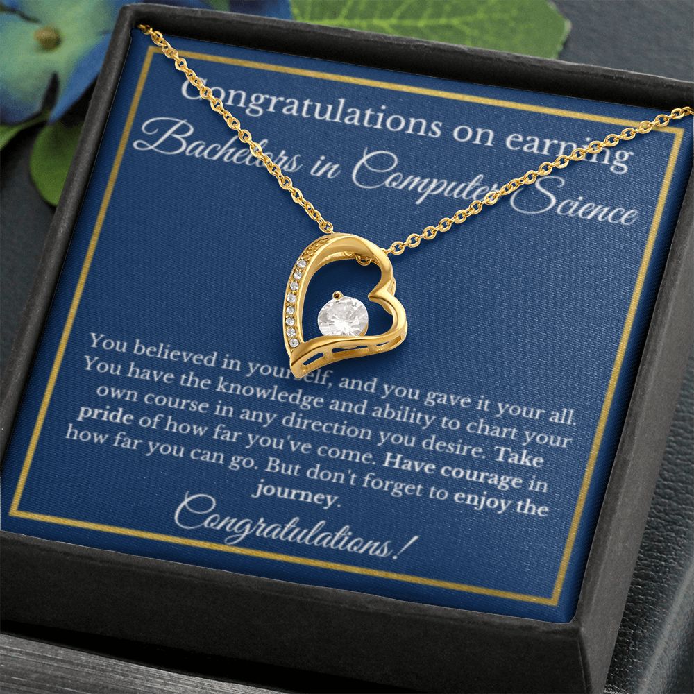 Bachelors CS Degree Graduation Gifts, SWE, Software Engineer Gifts, Bachelors of Computer Science Gold Diamond Necklace