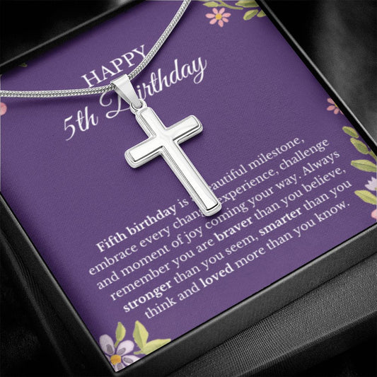 5th Birthday Necklace, Birthday Cross Necklace, Birthday Gifts For Woman, Birthday Card, Pendant Necklace