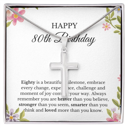 80th Birthday Necklace, Birthday Cross Necklace, Birthday Gifts For Woman, Birthday Card, Pendant Necklace