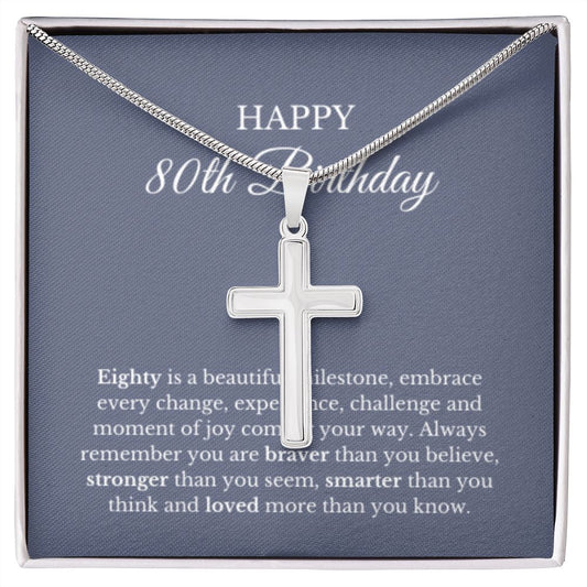 80th Birthday Necklace, Birthday Cross Necklace, Birthday Gifts For Woman, Birthday Card, Pendant Necklace