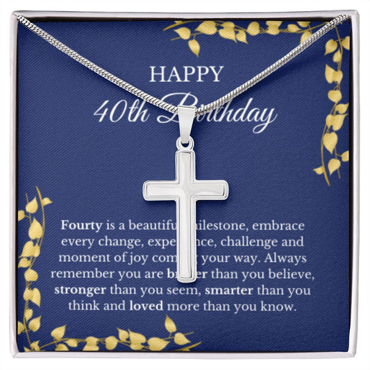 40th Birthday Necklace, Birthday Cross Necklace, Birthday Gifts For Woman, Birthday Card, Pendant Necklace