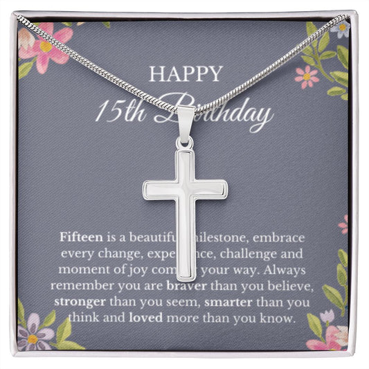 15th Birthday Necklace, Birthday Cross Necklace, Birthday Gifts For Woman, Birthday Card, Pendant Necklace