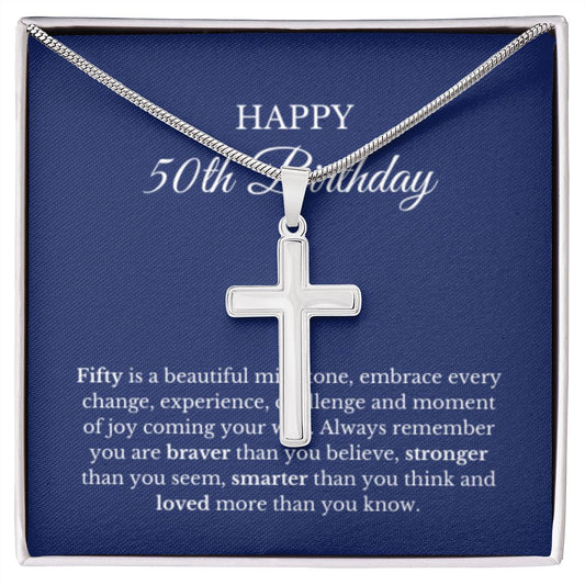 50th Birthday Necklace, Birthday Cross Necklace, Birthday Gifts For Woman, Birthday Card, Pendant Necklace