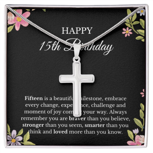 15th Birthday Necklace, Birthday Cross Necklace, Birthday Gifts For Woman, Birthday Card, Pendant Necklace