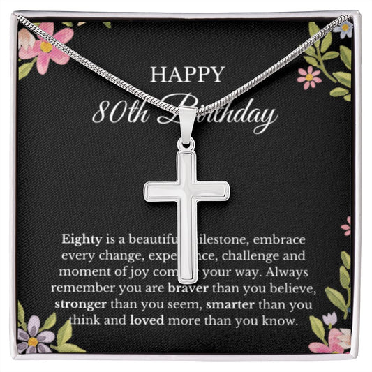 80th Birthday Necklace, Birthday Cross Necklace, Birthday Gifts For Woman, Birthday Card, Pendant Necklace