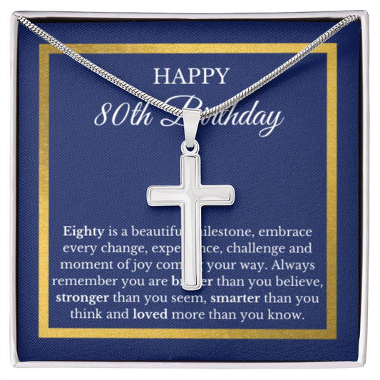 80th Birthday Necklace, Birthday Cross Necklace, Birthday Gifts For Woman, Birthday Card, Pendant Necklace