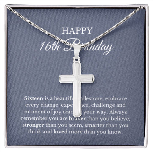 16th Birthday Necklace, Birthday Cross Necklace, Birthday Gifts For Woman, Birthday Card, Pendant Necklace