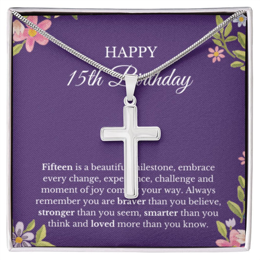 15th Birthday Necklace, Birthday Cross Necklace, Birthday Gifts For Woman, Birthday Card, Pendant Necklace