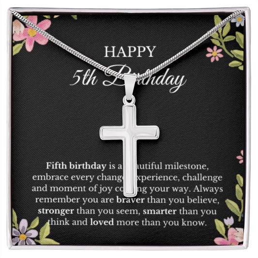 5th Birthday Necklace, Birthday Cross Necklace, Birthday Gifts For Woman, Birthday Card, Pendant Necklace