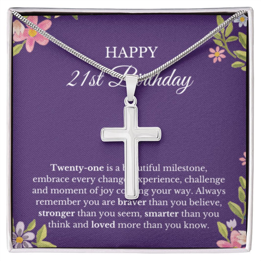 21st Birthday Necklace, Birthday Cross Necklace, Birthday Gifts For Woman, Birthday Card, Pendant Necklace