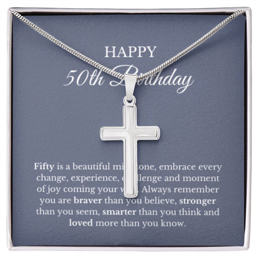 50th Birthday Necklace, Birthday Cross Necklace, Birthday Gifts For Woman, Birthday Card, Pendant Necklace