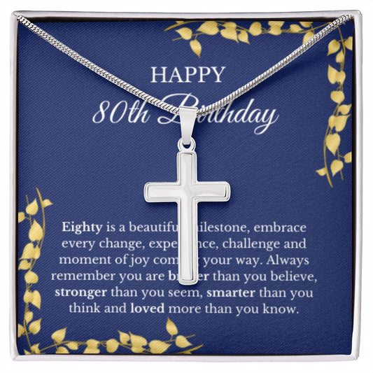 80th Birthday Necklace, Birthday Cross Necklace, Birthday Gifts For Woman, Birthday Card, Pendant Necklace