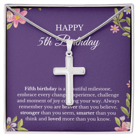 5th Birthday Necklace, Birthday Cross Necklace, Birthday Gifts For Woman, Birthday Card, Pendant Necklace