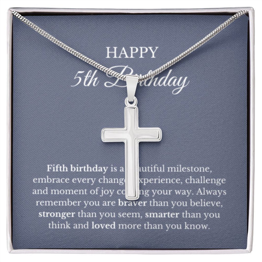 5th Birthday Necklace, Birthday Cross Necklace, Birthday Gifts For Woman, Birthday Card, Pendant Necklace