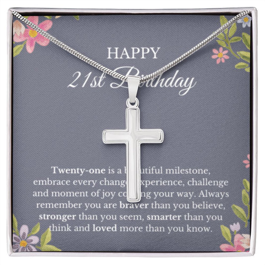 21st Birthday Necklace, Birthday Cross Necklace, Birthday Gifts For Woman, Birthday Card, Pendant Necklace