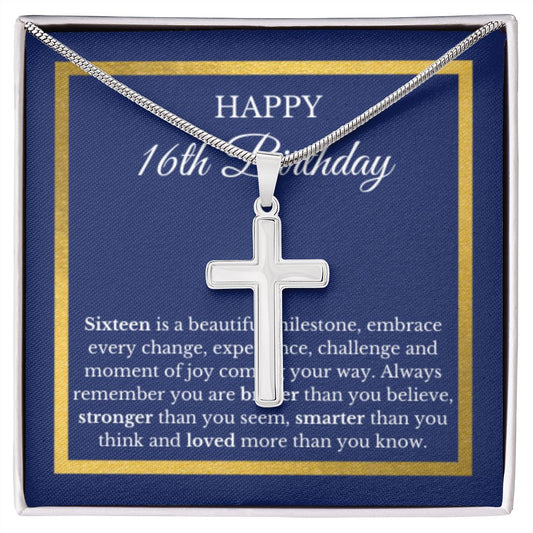 16th Birthday Necklace, Birthday Cross Necklace, Birthday Gifts For Woman, Birthday Card, Pendant Necklace