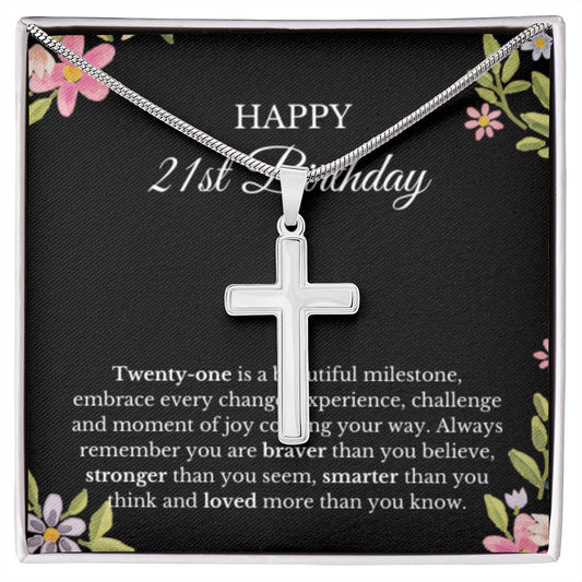 21st Birthday Necklace, Birthday Cross Necklace, Birthday Gifts For Woman, Birthday Card, Pendant Necklace