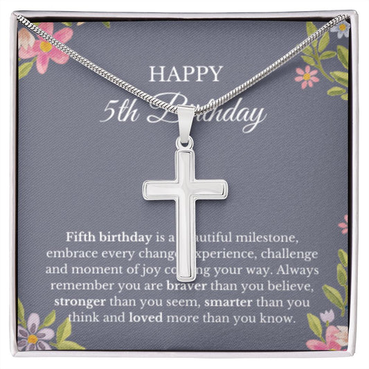 5th Birthday Necklace, Birthday Cross Necklace, Birthday Gifts For Woman, Birthday Card, Pendant Necklace